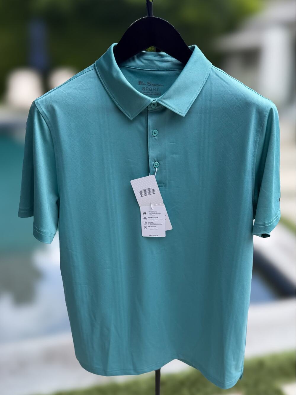 Ben Sherman Sport Polo Shirt NWT Aqua Blue Golf Performance Stretch Size L